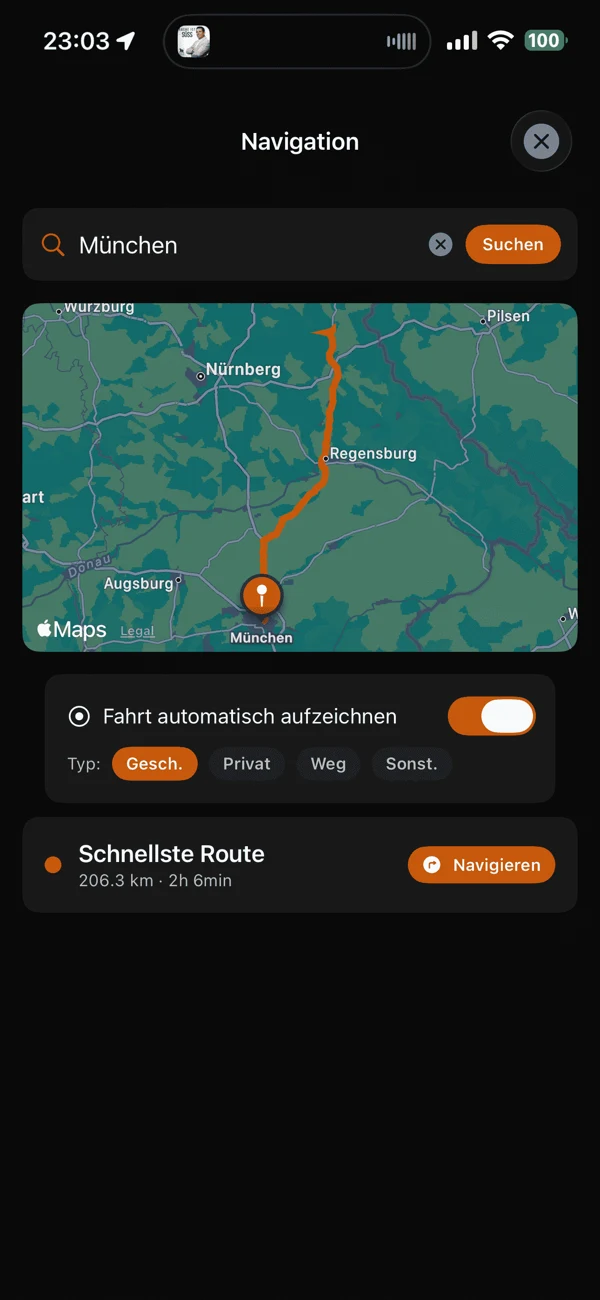 Selenny® Fahrtenbuch: Karte, Navigation und Fahrtenaufzeichnung
