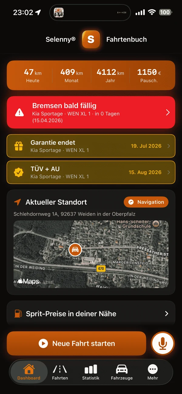 Selenny® Fahrtenbuch: Fahrten übersichtlich nach Jahren und Tagen