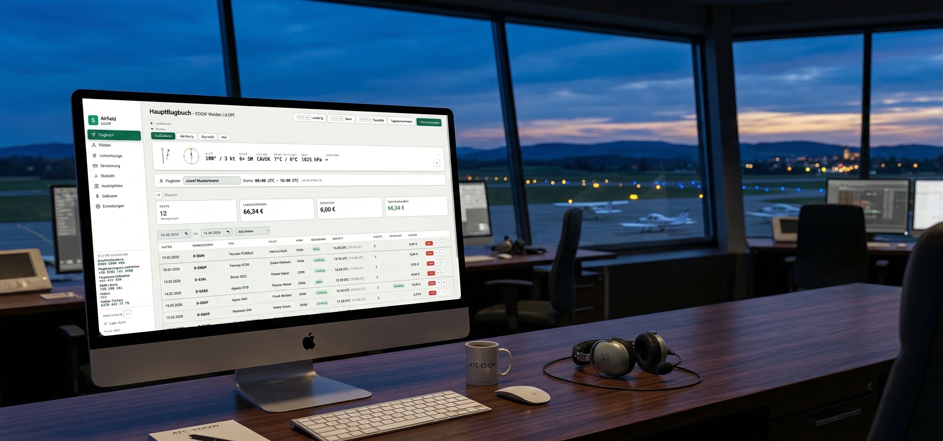 Selenny Airfield Produktmotiv mit Hauptflugbuch im Tower